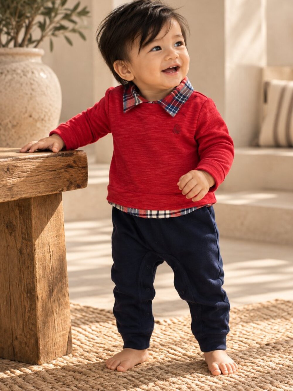 Baby Gap Boys Red Plaid Collar Sweater One Piece Romper 6-12M Preppy Outfit